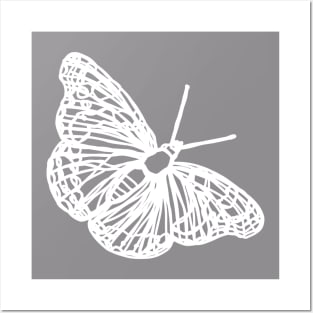 Butterfly line art white Posters and Art